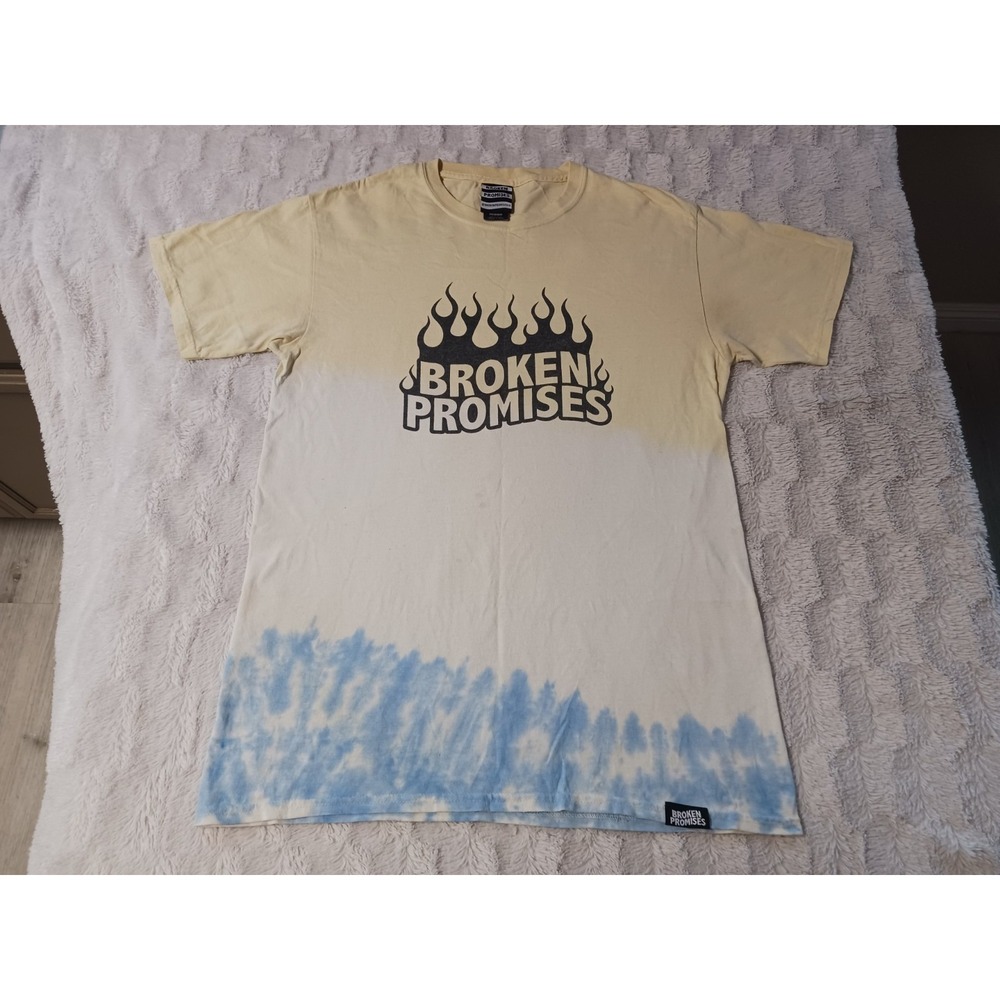 Broken Promises Yellow/Blue Tie Dye T Shirt Flames Men's Size Medium